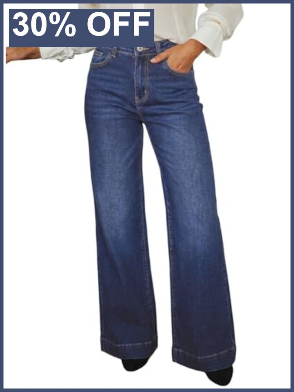 Women's High Waisted Flare Wide Leg Jeans Stretchy Denim Pants with Pockets